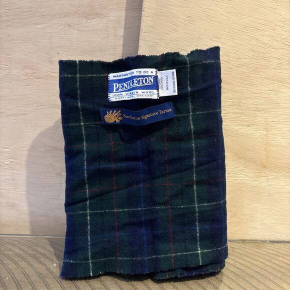 Pendleton Accessories - Vtg 90s Pendleton Green Tartan Plaid Wool Scarf 8 x 60 Made In USA